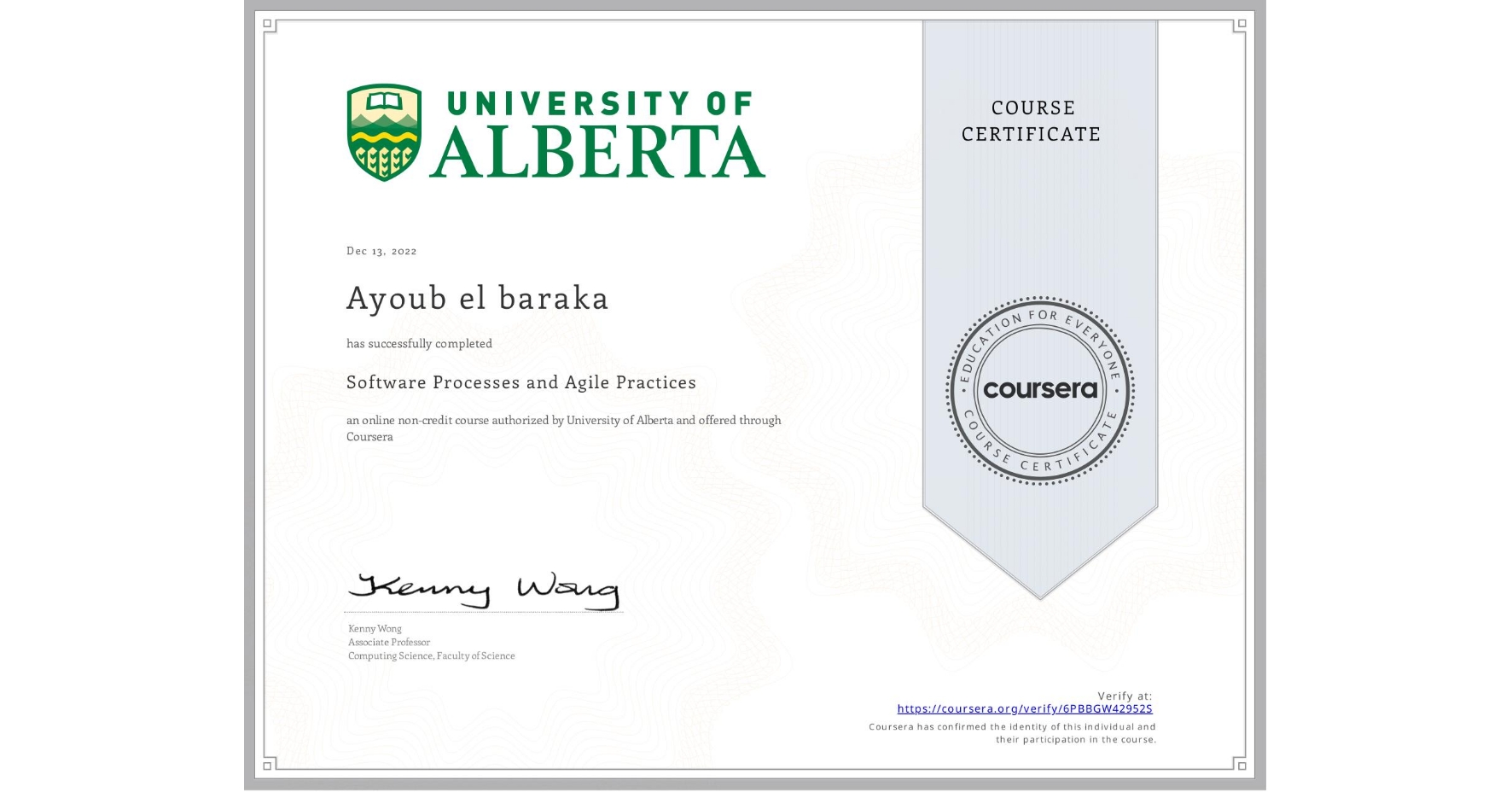 University of Alberta Agile Practices Certificate