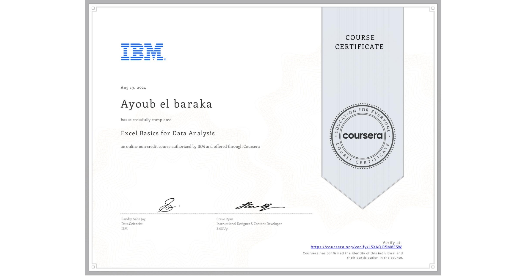 IBM Excel Basics Certificate